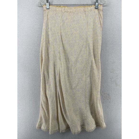 APRIL CORNELL Skirt S Baroque Swiss Dot Midi A-Line Fringe Hem Boho Yellow VTG - Picture 1 of 13